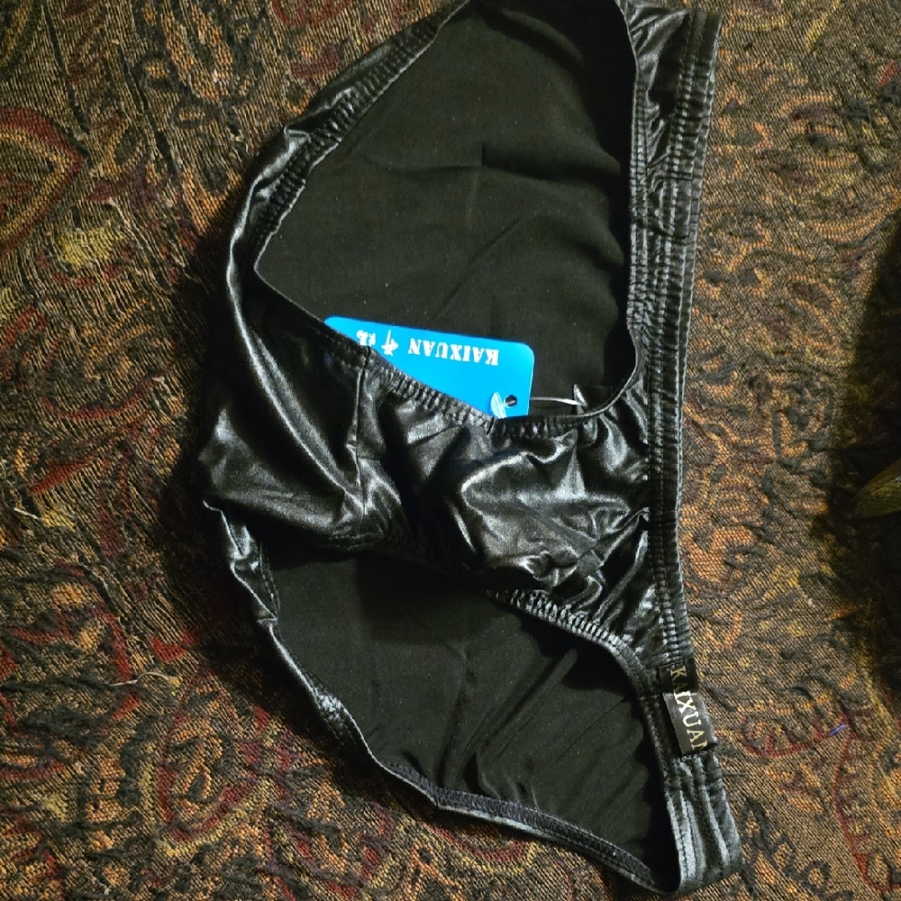 Black Men's Bikini Brief Small Wet Leather Look